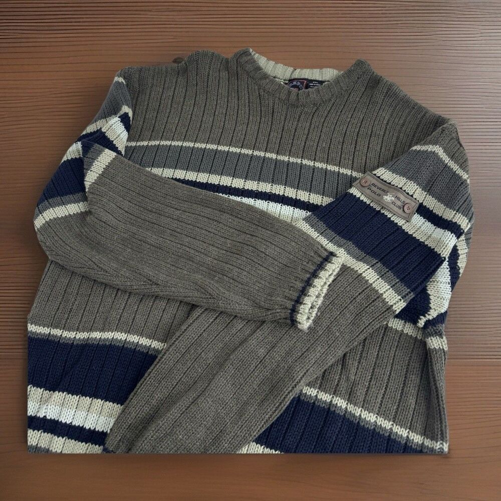 Y2K Beverly Hills Polo club Sweater Men's BHPC Knit Stripe Logo Tag XXL New